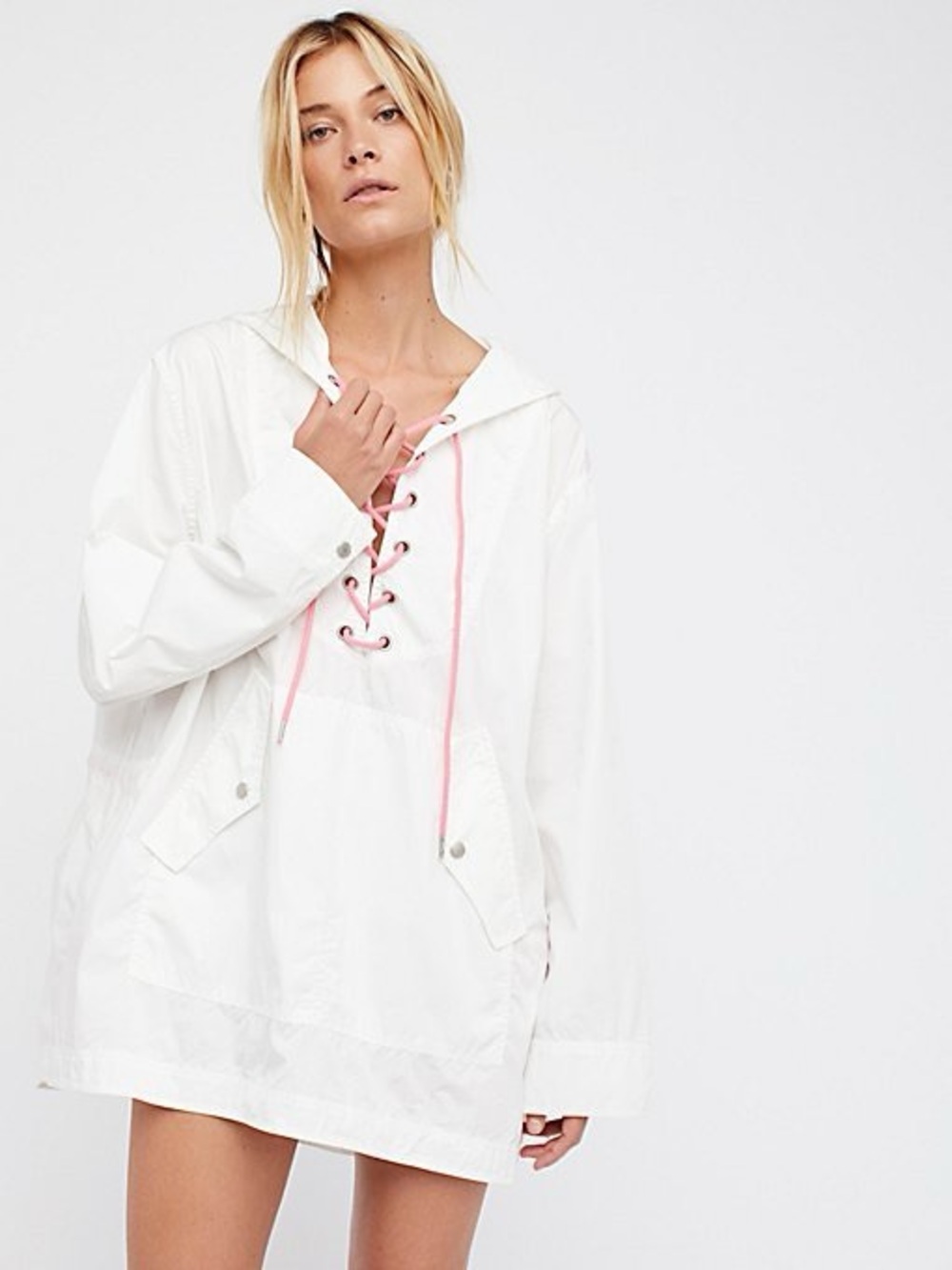 Free People Poplin Lace-Up Pullover Rain Jacket Oversized XS Skater Punk